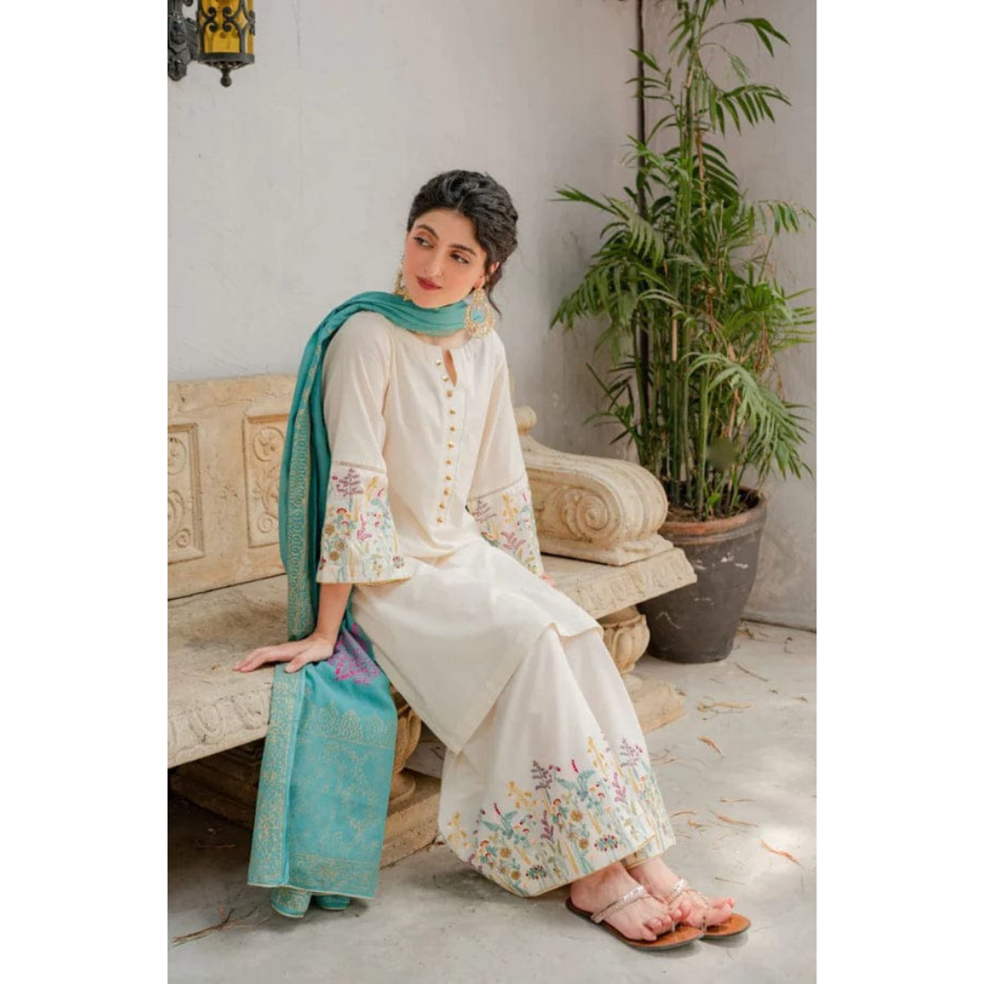 3 Piece – Unstitched Embroidered Dhanak Suit – AHXANF78