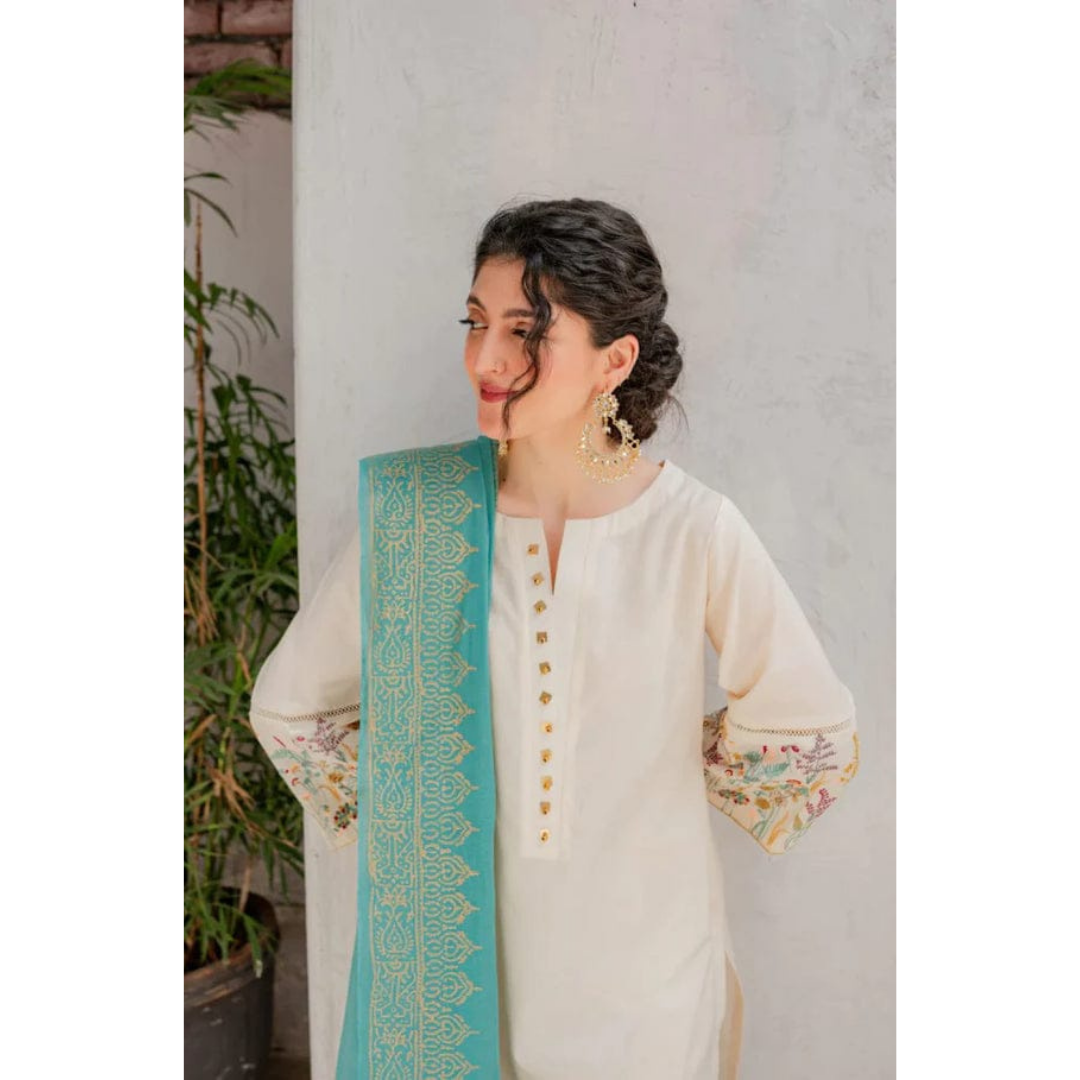 3 Piece – Unstitched Embroidered Dhanak Suit – AHXANF78