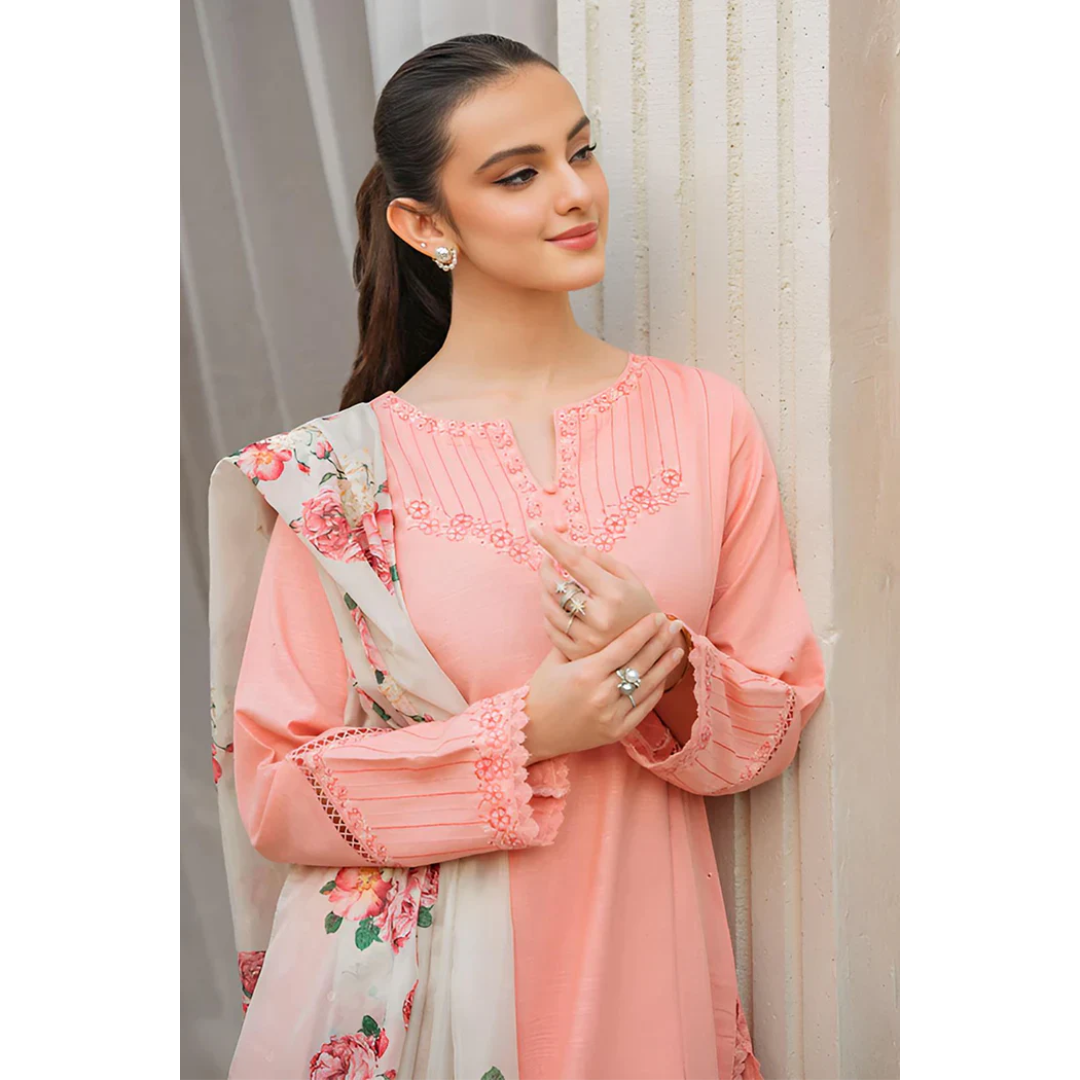 3 Piece – Unstitched Embroidered Dhanak Suit – AHXANF100