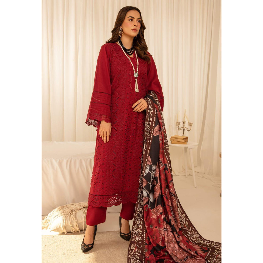 3 Piece – Unstitched Embroidered Dhanak Suit – BGC65002