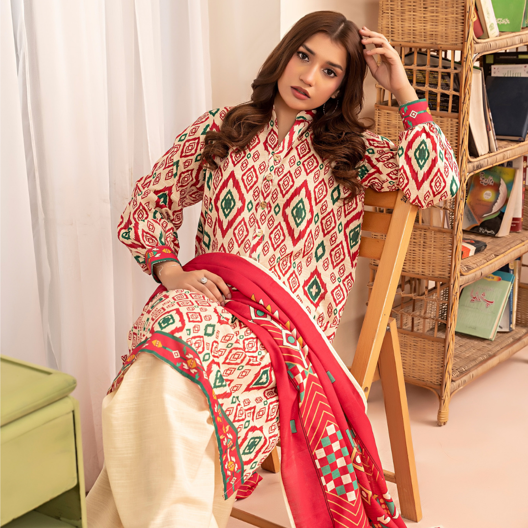 3 Piece – Unstitched Printed Khaddar Suit – SN306002