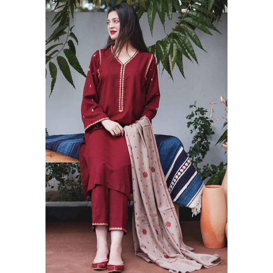 3 Piece – Unstitched Embroidered Dhanak Suit – AHXANF72