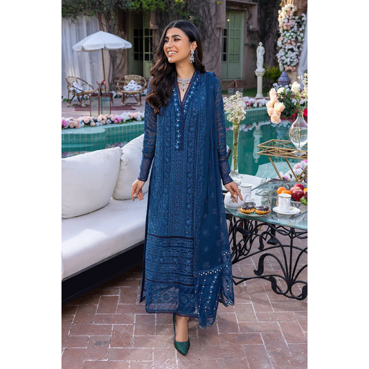 3 Piece- Embroidered Chiffon Suit-AHXANF30