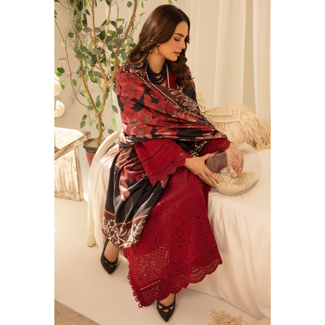 3 Piece – Unstitched Embroidered Dhanak Suit – BGC65002