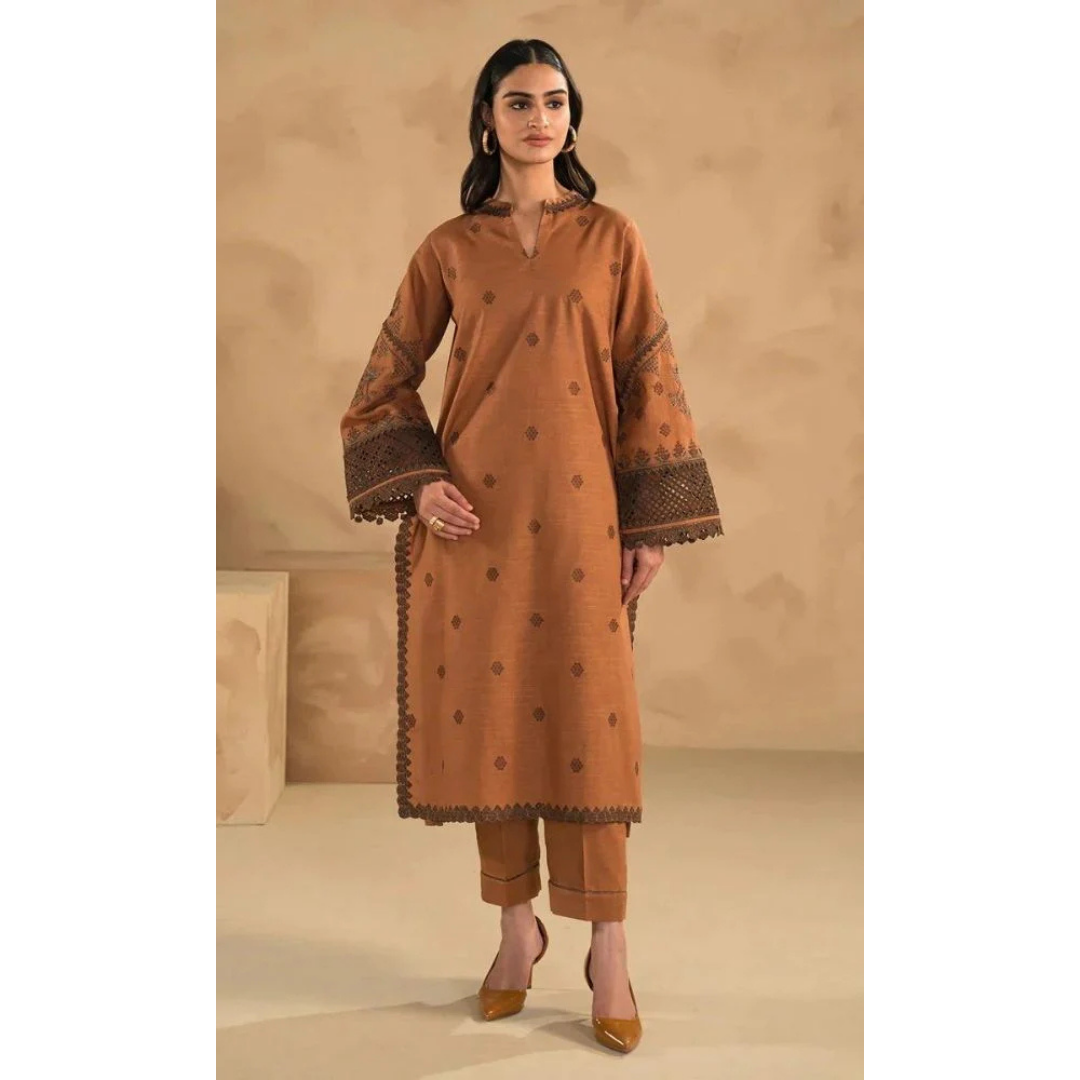 3 Piece – Unstitched Embroidered Dhanak Suit – AHXANF76