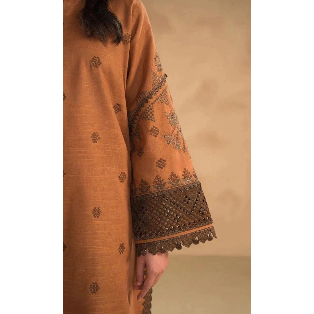 3 Piece – Unstitched Embroidered Dhanak Suit – AHXANF76