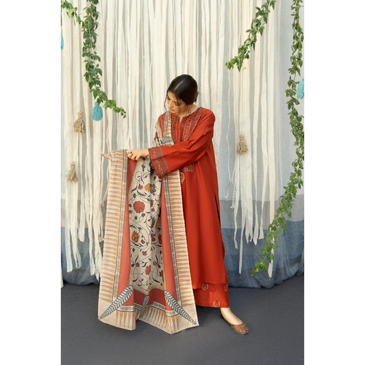 3 Piece – Unstitched Embroidered Dhanak Suit – AHXANF69