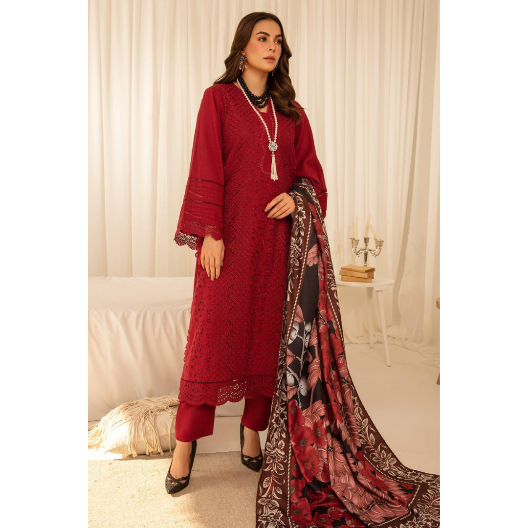 3 Piece – Unstitched Embroidered Dhanak Suit – BGC65002